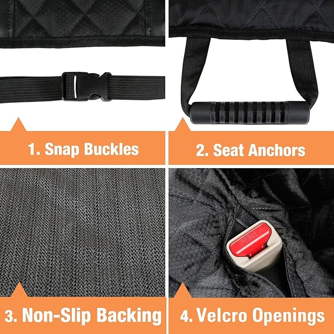 PETICON Waterproof Scratchproof Pet Bench Seat Covers for Cars, Trucks, SUVs, Nonslip Durable Back Seat Cover for Dogs, Washable Backseat Protection, Black