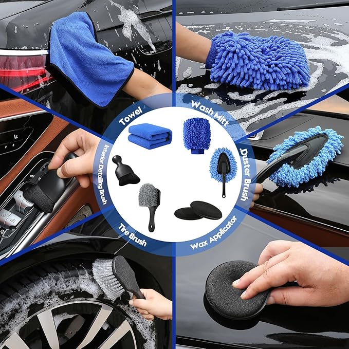 29Pcs Car Detailing Kit, Car Detailing Brush Set, Car Wash Cleaning Kit, Car Detailing Brushes, Professional Car Care Kit for Interior Exterior Wheels, Blue