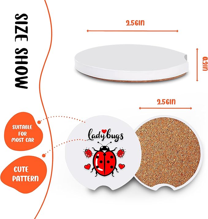 2 Pack Ladybugs Car Cup Holder Coaster, Cute Car Interior Accessories Drink Coaster for Women & Men, Ladybugs Lovers Themed Gifts Stuff Accessories Things Merchandise Items!