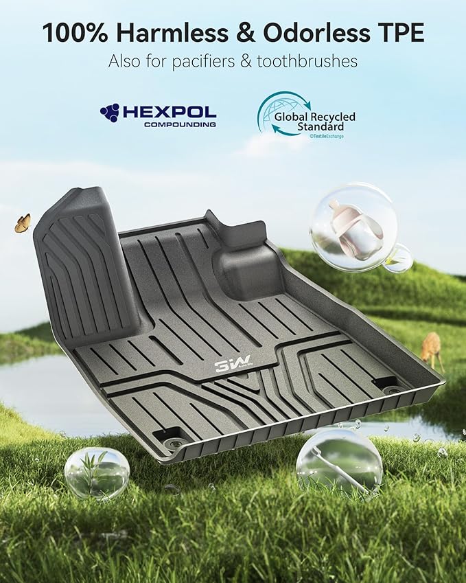 3W Floor Mats Fit for 2026 2025 2024 2023 Honda Pilot, Custom Fit Floor Liner for 1st 2nd and 3rd Row Full Set TPE All-Weather Car Liners, Black