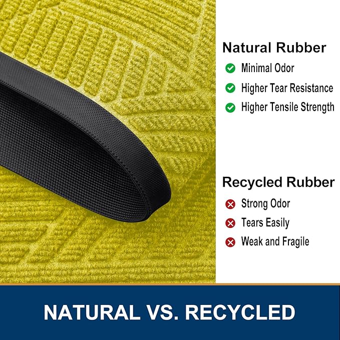 Smiry Front Door Mat Outside Entrance, Heavy Duty Sturdy Natural Rubber Doormat, Trap Dirt and Moisture, Easy Clean Low Profile Mats for Indoor Outdoor Entry, Irregular Triangle (36x24, MST-Yellow)