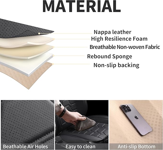 Leather car Seat Covers Breathable Car Seat Protector Front seat Covers Universal Fit for 95% Car Truck SUV Van Vehicles （Black，2PCS）