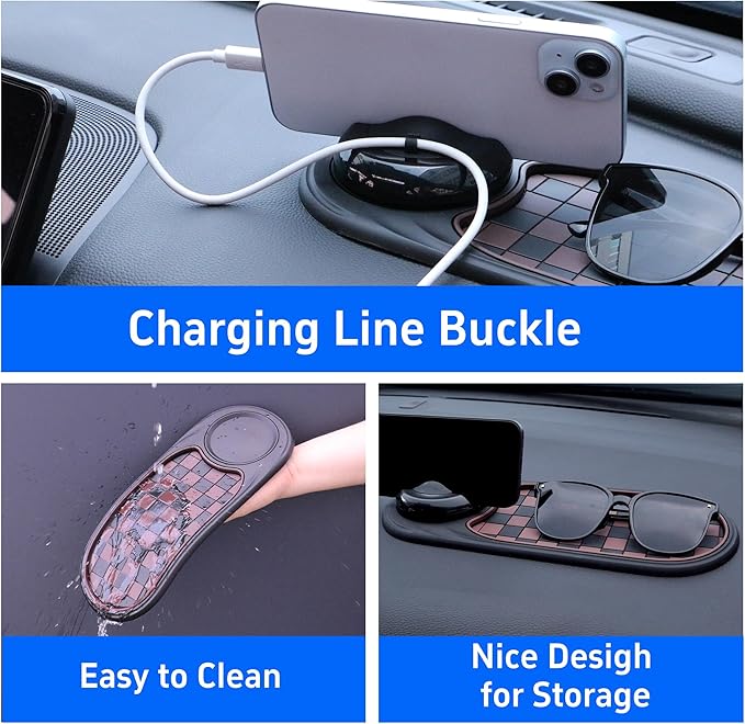 Universal Anti-Slip Car Dashboard Mat with 360° Rotating Phone Holder – Multi-Functional Organizer Pad for Phones, Sunglasses, Keys, and Daily Essentials (Brown Black)