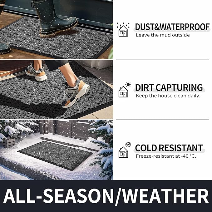 Yimobra Large Door Mat Outside Entrance 47x32, Waterproof Heavy Duty Outdoor Mats for Front Door, Non Slip Rubber Entry Mat for Garage Patio Indoor, Easy Clean, Mix Grey