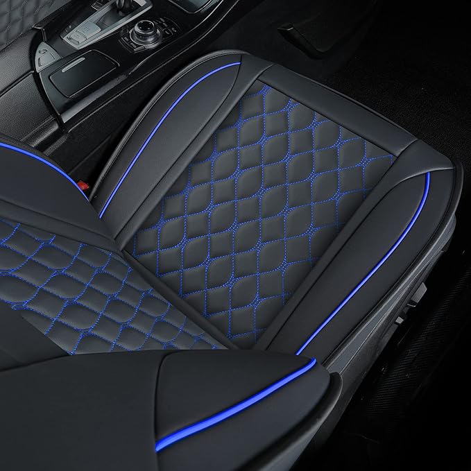 Leather Car Seat Covers Full Set,Universal Fit for Most Cars,SUV,Sedans and Pick-up Trucks,Automotive Vehicle Faux Leather Cushion Covers for 5 Passenger Cars(Full Set,Black/Blue)
