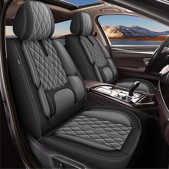 Seat Covers Fit for Chevrolet Chevy Trailblazer 2021-2024: Full Set Breathable Leather Car Seat Covers - Automotive Interior Seat Cushion Protector (2 Rows 5 Seats, Black & Grey)