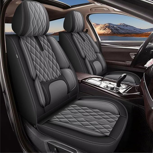 Seat Covers Fit for Chevrolet Chevy Trailblazer 2021-2024: Full Set Breathable Leather Car Seat Covers - Automotive Interior Seat Cushion Protector (2 Rows 5 Seats, Black & Grey)