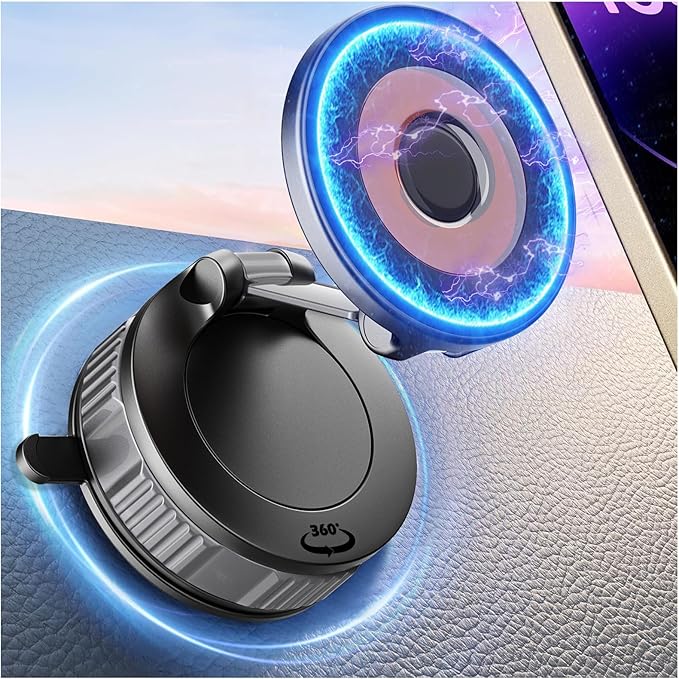 Phone Holders for Your Car Adjustable Upgraded Vacuum Magnetic Suction Cup Phone Mount for Car/Gym/Mirror,Magnetic Car Phone Holder Compatible with iPhone Android and All Smartphones (Black)