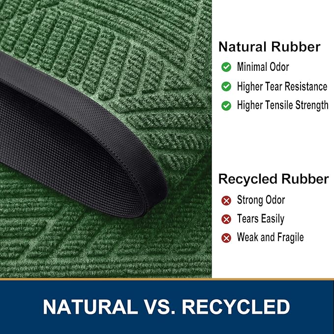 Smiry Front Door Mat Outside Entrance, Heavy Duty Sturdy Natural Rubber Doormat, Trap Dirt and Moisture, Easy Clean Low Profile Mats for Indoor Outdoor Entry, Irregular Triangle (47x32, Green)