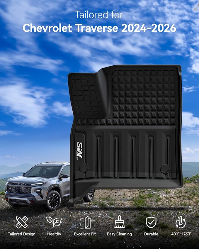 3W Floor Mats & Seat Back Mats & Cargo Liner for Chevrolet Chevy Traverse & GMC Acadia 2024-2026 (Only 7 Seats) & Buick Enclave 2025-2026, All Weather TPE Custom Fit Full Set Floor Liners