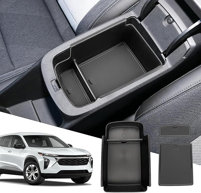 SXCY Fit for 2024 2025 Chevy Trax Center Console Organizer Tray 2024 2025 Chevy Trax Accessories(LS LT 1RS 2RS ACTIV) Armrest Storage Box Console Tray for 2024 2025 Trax Console Organizer Black Mats