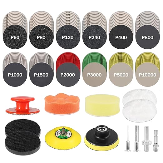 133 PCS Sanding Disc Drill Polishing Kit Sanding Attachment, 3 Inch Wet Dry Headlight Restoration Kit, Hook and Loop Sandpaper Buffing Pads with Rotary Tools