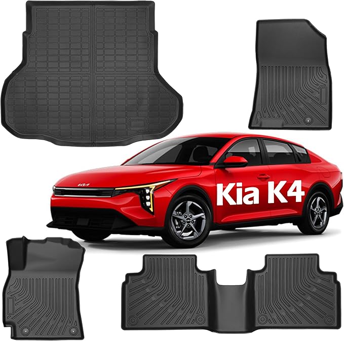 All Weather Car Floor Mats for 2025 Kia K4, Full Set Custom Fit for New KIA Forte K 4 with Cargo Trunk Mat Carpet Protector Cover Guard Liners Accessories
