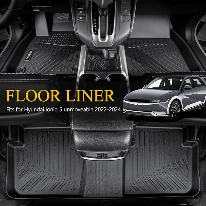 Wailtnb-Floor Mats & Cargo Liner for Hyundai Ioniq 5 Fixed Center Console 2022-2024 (Unmovable Center Console) Waterproof Durable All Weather Car Mat Custom Fit for Ioniq 5 Accessories Black