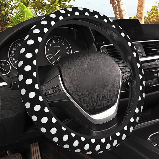 White Polka Dots Steering Wheel Covers Universal 15 Inch Car Wheel Cover,Anti-Slip Breathable Car Accessories Protector Fit for Trucks,Sedans,SUVs,Vans