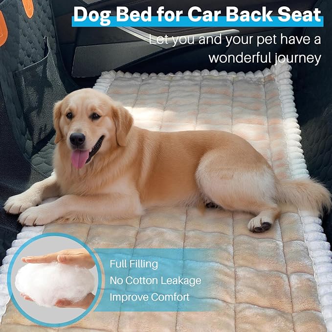 Dog Car Seat Cover for Back Seat, Dog Bed for Car, Fit for Backseat Extenders, Car Seat Protector, Nonslip Soft Durable for Cars Trucks and SUVs (Light Brown and White, 24.8"*54")