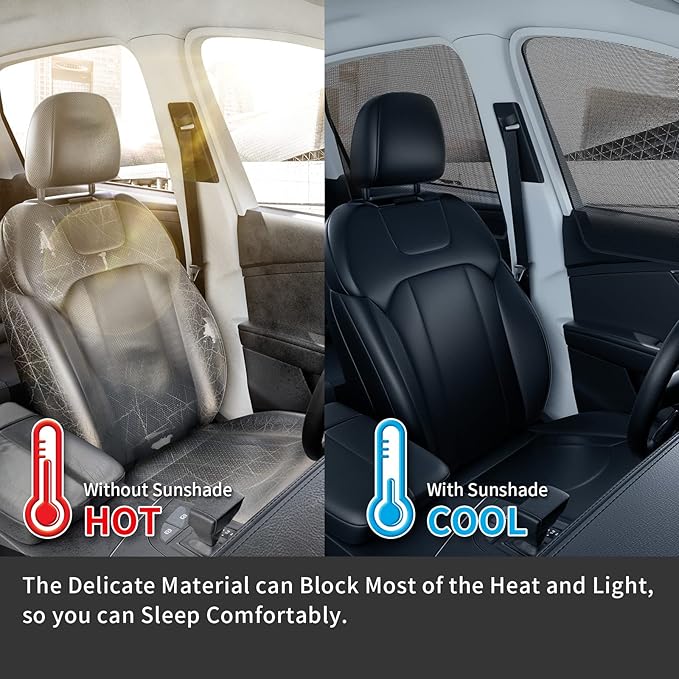 Aokway Side Window Sunshades, Mesh Window Covers for Car Camping, Double Thickness Car Window Screen, Universal Fit for Driver, UV Protection (Black, Front Side 2pcs)