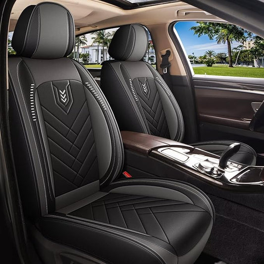 AOMSAZTO Front Seat Covers for Car Fit for Kia Sorento 2007-2025 2026: Premium Seat Covers Waterproof Leather Automotive Seat Cushion Protector Compatible with Airbag(2PCS Front,Black&Grey)