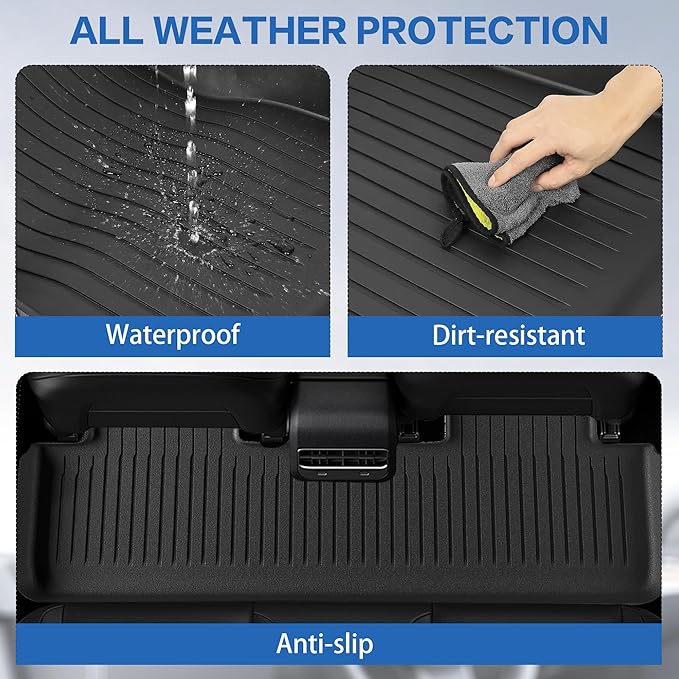 Weize Floor Mats & Cargo Liners Fits Tesla Model Y 5-Seat 2021 2022 2023 2024 All Weather TPE Floor Mats and Cargo Trunk Mats Accessories, Set of 6 Mats (Not Fit 7-Seat)