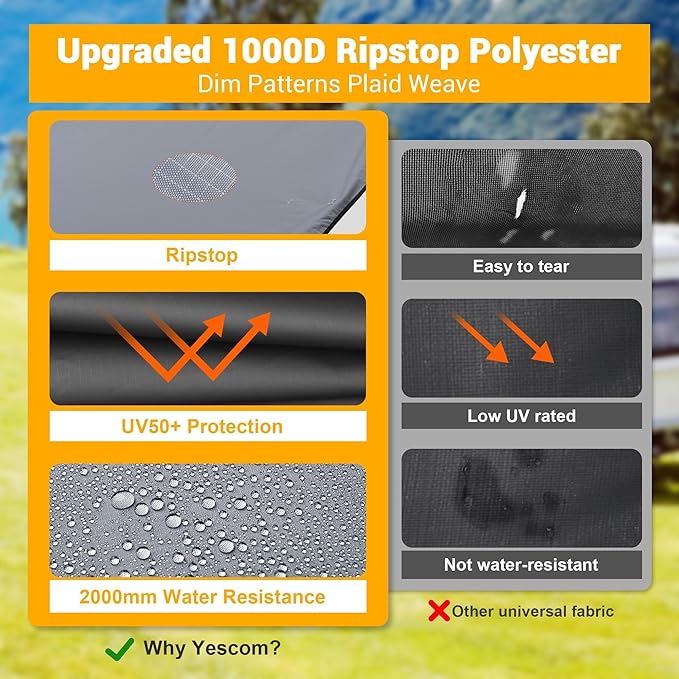 Yescom Ripstop Vehicle Awning 8.2x8.2' Retractable Car Side Roof Rack Overlanding Shade for RV SUV Truck Tailgate Outdoor Camping Travel Gray