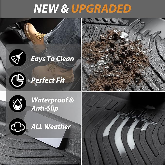 AIPOIL® Floor Mats & Cargo Liner Set for 2021-2024 2025 Chevy Chevrolet Suburban & GMC Yukon XL 7 Seats (2nd Row Bucket Seats) All Weather Protection TPE Full Set Custom Car Mats Accessories - Black