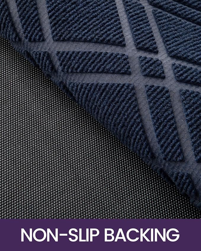 DEXI Front Door Mat Outside Entrance, Rubber Entry Doormat Heavy Duty, Welcome Mats Non Slip for Inside House Floor Entryway Back Doors Exterior Patio, 24x48, Weave Blue