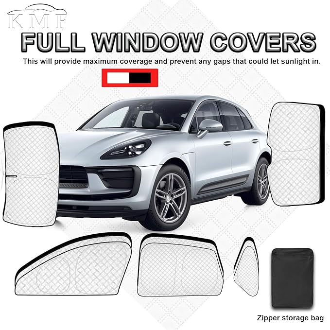 KMF 8pcs Thicken Full Window Sun Shades for Porsche Macan 2014-2024 Accessories, Windshield Sunshade Car Window Covers for Side Rear, UV Block and Blackout Privacy for Car Camping Outdoor