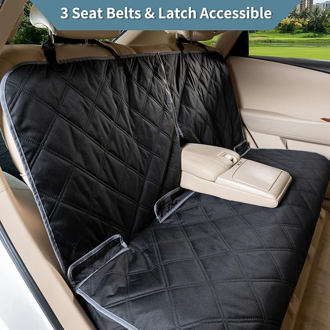ZQ Bench Car Seat Cover for Dogs, Waterproof Rear Seat Protector Stays Securely in Place for Pets, Dog Backseat Cover Fit for Standard Cars & SUVs (Black)