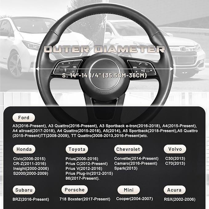 SEG Direct Car Steering Wheel Cover for Prius Civic Model 3 Model Y Camaro, Small Size 14-14.25 inch, Warm Plush, Summer Winter, Black