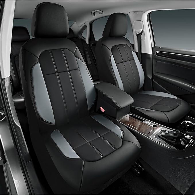 Road Comforts Car Seat Covers, Breathable Leather Seat Covers, Car Seat Covers Front Seats Airbag Compatible, Automotive Seat Covers for Most Cars, Vans, Trucks, SUV- Gray