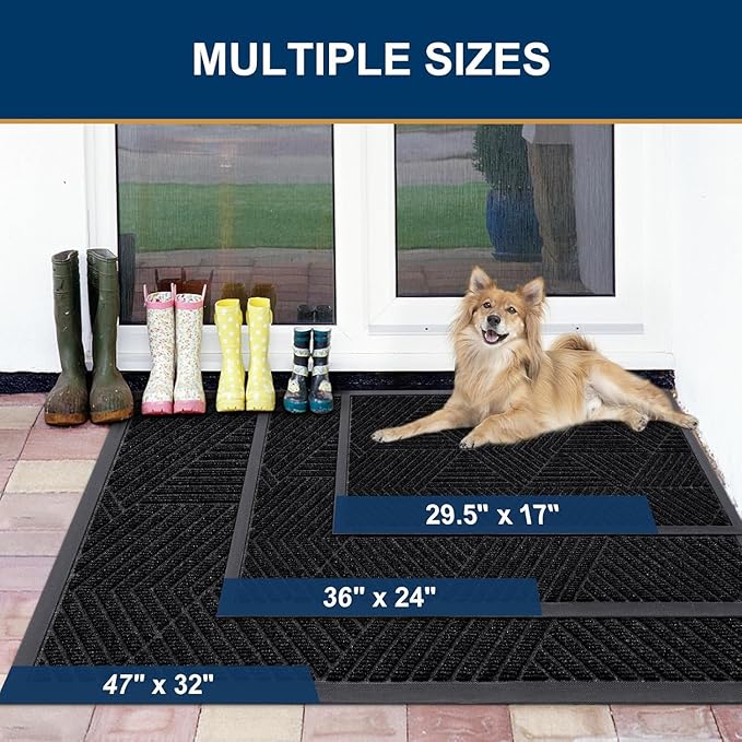 Smiry Front Door Mat Outside Entrance, Heavy Duty Sturdy Natural Rubber Doormat, Trap Dirt and Moisture, Easy Clean Low Profile Mats for Indoor Outdoor Entry, Irregular Triangle (59x20, Black)