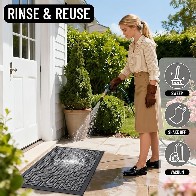 OLANLY Front Door Mat Outside Entrance 59x23, Absorbent, Heavy Duty Sturdy Natural Rubber Doormat Indoor Outdoor, Stain and Fade Resistant, Non-Slip Backing Low Profile Floor Mat for Entryway, Grey