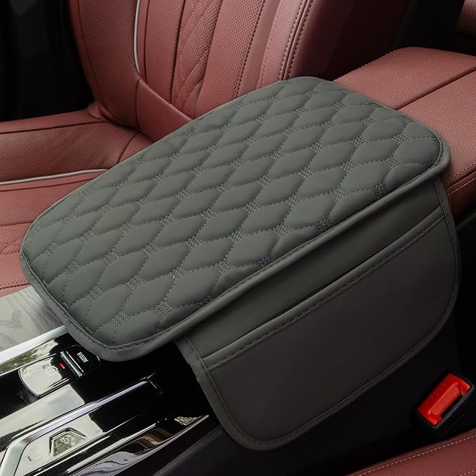 Universal Center Console Cover, with Leather Side Pockets for Car, Middle Console Cover Lid for Truck | Auto | SUV, Interior Accessories Prevent Scratching (Grey, S)