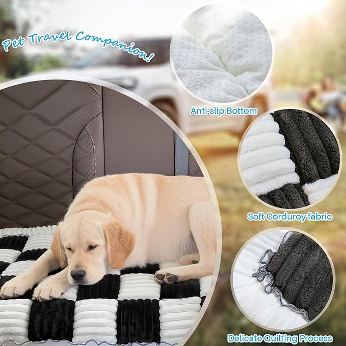 Dog Car Seat Cover for Back Seat, Dog Bed for Car, Fit for Backseat Extenders, Car Seat Protector, Nonslip Soft Durable for Cars Trucks and SUVs (Black and White, 23.6"*51")