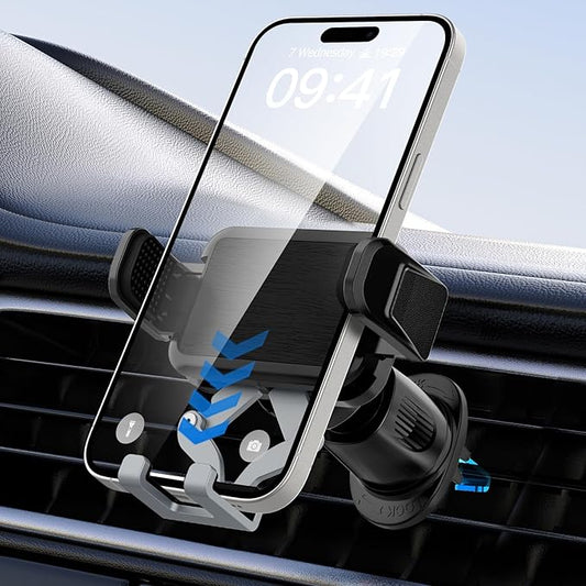 Phone Mount Holder for Car Vent 2023 Upgraded Aluminum Gravity Car Phone Holder Mount with Anti Overload Metal Hook Clip Hands Free Cell Phone Holder for iPhone 15 Pro Max 14 13 Large Phones
