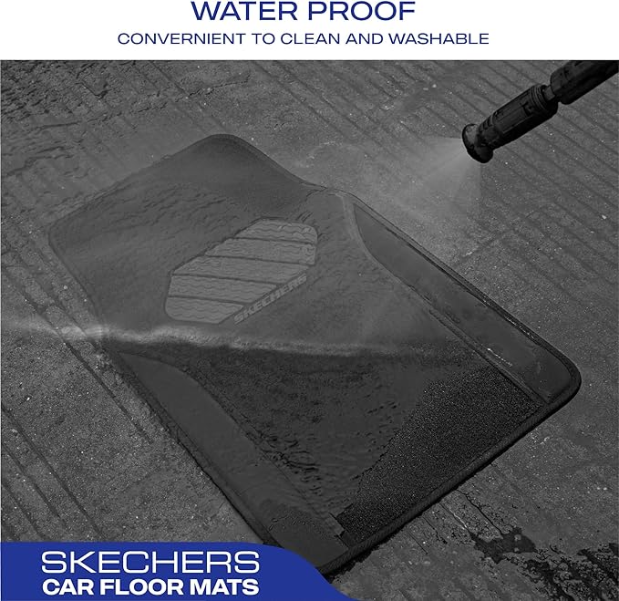 Skechers Car Floor Mats,Waterproof Universal Fit Faux Leather Car Mats,Floor Mats for Cars with Anti-Slip Heel Pad,Fit for SUVs,Vans,Sedans,Trucks,Black