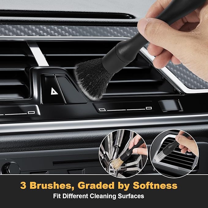 8-Piece Car Interior Cleaning Kit - 160g Jarred Gel (128% More Than 70g), Boars Hair Brushes, High-Density Microfiber Cloth, Ultra-Soft Duster - for Cars, Trucks