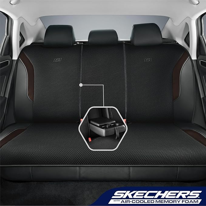 Skechers Memory Foam Car Seat Covers, Air Cool Mesh Thick Seat Covers, Car Seat Full Sets Airbag Compatible, Automotive Comfort for Most Cars,Vans,Trucks, SUVs,Brown