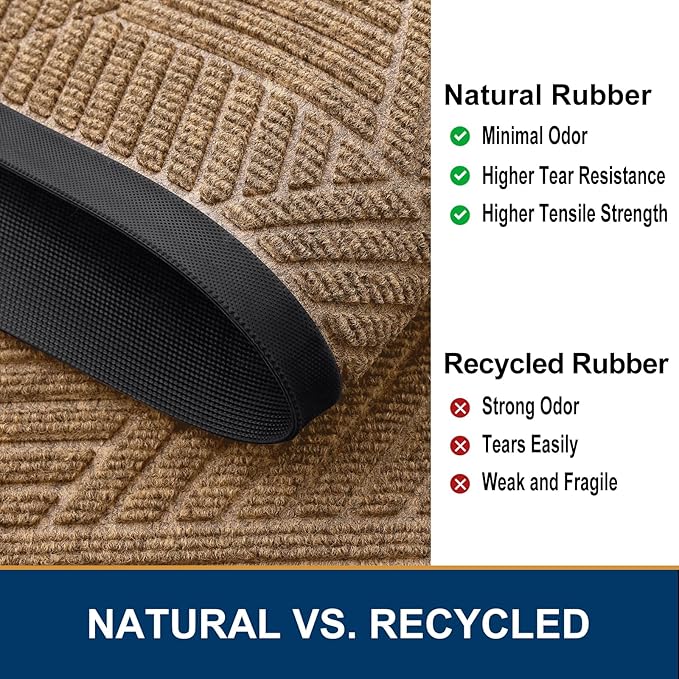 Smiry Front Door Mat Outside Entrance, Heavy Duty Sturdy Natural Rubber Doormat, Trap Dirt and Moisture, Easy Clean Low Profile Mats for Indoor Outdoor Entry, Irregular Triangle (36x24, Light Brown)