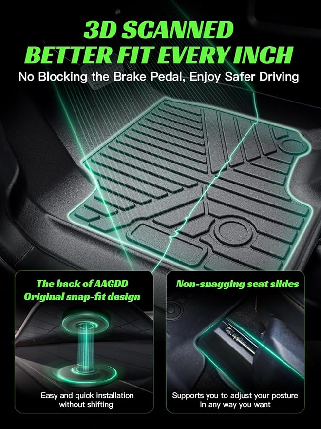 TPE All-Weather Floor Mats for Silverado 1500/ Sierra 1500 Accessories 2019-2025 & Silverado/Sierra 2500/3500 HD Crew Cab 2020-2025 Custom Fit Floor Liners (3-Piece Set, Black)