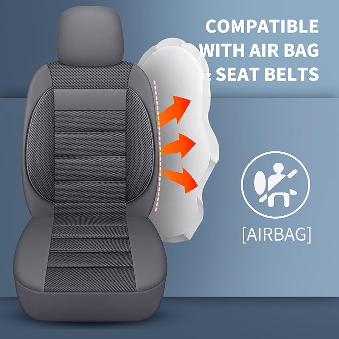 Leather 3D Foam Back Support Car Seat Covers Full Set Air Mesh Automotive Seat Covers, All Season Car Seat Cover Fit Automotive,SUV,Sedan,Van, Airbag Compatible Elegance (Grey)