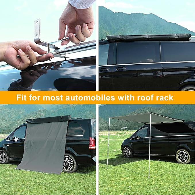 Yescom Ripstop Vehicle Awning 8.2x8.2' Retractable Car Side Roof Rack Overlanding Shade for RV SUV Truck Tailgate Outdoor Camping Travel Gray