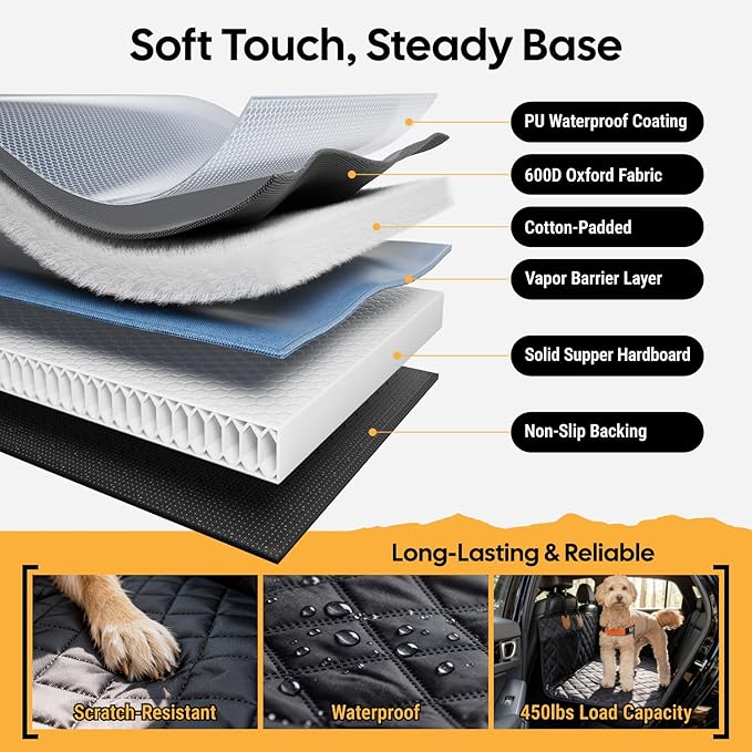 Wigoo Dog Car Seat Cover for Back Seat, 450lbs Hardbottom Dog Hammock, Waterproof & Anti-Scratch Backseat Protector for 1-4 Large/Medium Dogs, Seat Extender for SUV Medium Truck, Size-L, Black