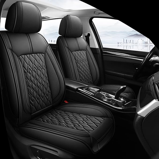 Pariitadin Leather Car Seat Covers Full Set, Waterproof Breathable Faux Leather Automotive Seat Covers for Cars, Non-Slip Car Interior Covers Universal Fit Most Cars Sedans Trucks SUVs, Black