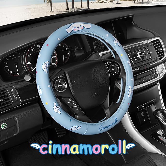 Sanrio Hello Kitty and Friends Cinnamoroll Blue Car Steering Wheel Cover, Universal Fit Cute Accessories for Women Stylish Decor Gifts Hello Kitty Car Accessories - Fits Standard Wheels 14.5"-15"