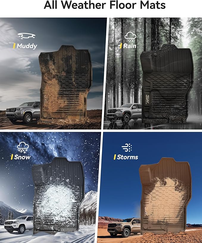 3W Floor Mats for Nissan Frontier 2025-2022 Crew Cab(Not Fit King Cab), All Weather TPE Custom Fit Car Liner for Frontier Crew Cab Pickup, Black