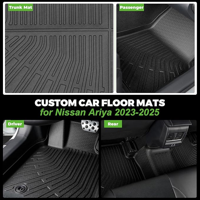 All Weather Floor Mats and Cargo Mat Set Fit for Nissan Ariya 2025 2024 2023, TPE Car Mats Waterproof Anti-Slip Rubber Floor Liners for Ariya Accessories - 4 PCS