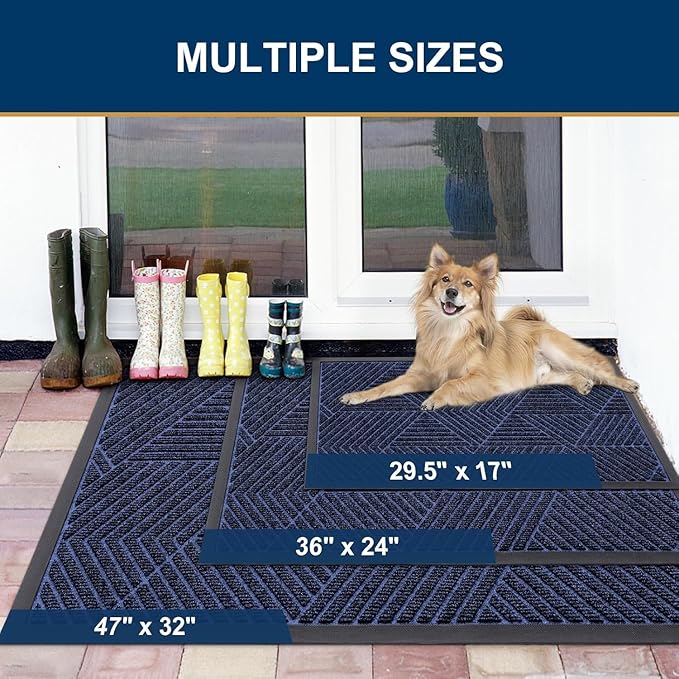 Smiry Front Door Mat Outside Entrance, Heavy Duty Sturdy Natural Rubber Doormat, Trap Dirt and Moisture, Easy Clean Low Profile Mats for Indoor Outdoor Entry, Irregular Triangle (59x20, Navy Blue)