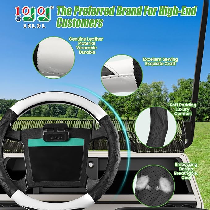 10L0L Golf Cart Steering Wheel Cover for Yamaha, Club Car DS & Precedent, 14 Inch Black Gray