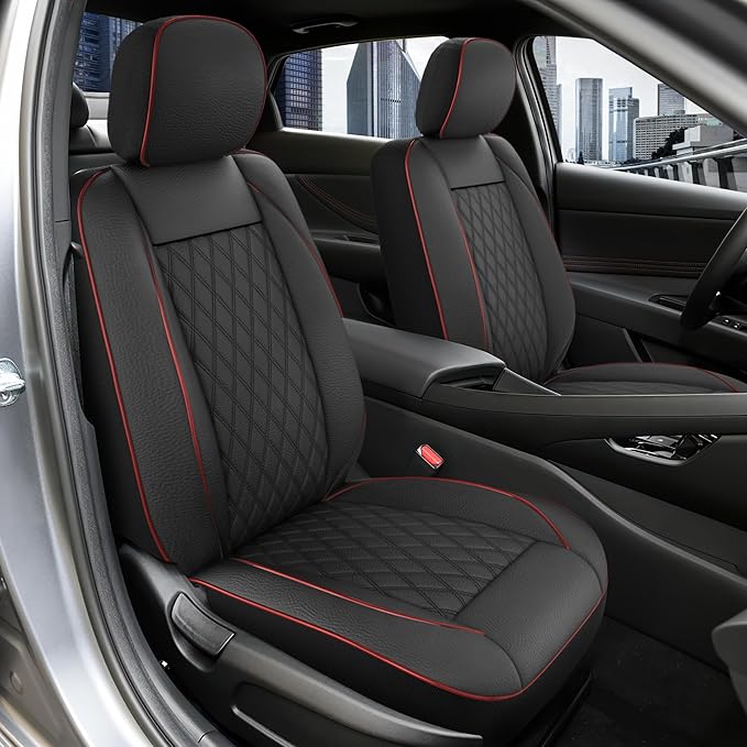 GIANT PANDA Front Car Seat Cover for Toyota, Piping Leather Bucket Seat Covers Custom for Toyota Rav4 Camry Highlander Corolla Prius 2-Pack (Black+Red)